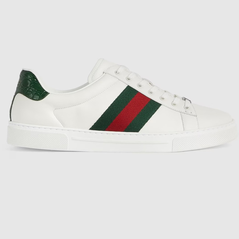 Men’s Gucci White Sneakers with Green and Red Accents